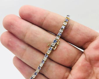 0.15Ct 14K Yellow Gold Bracelet With 2.5Ct Tanzanite Diamonds 7.2'' Inches
