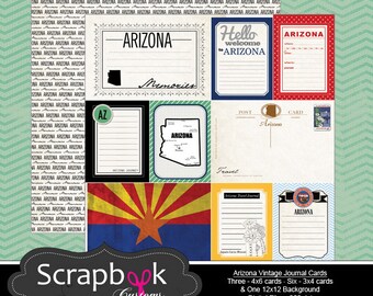 Arizona Journal Cards. Digital Scrapbooking. Project Life. Instant Download.