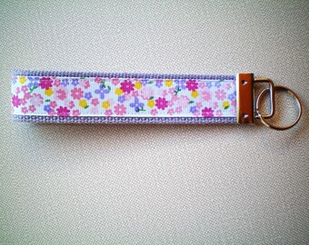 Wristlet Style Key Fob - Lavendar and Pastel Flowers