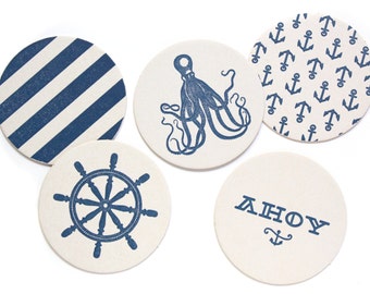 Letterpress Coaster Set | Nautical | Set of 10