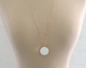 Pendant Necklace - Enamel Necklace - Gold Necklace - White Necklace - Boho Necklace - Round Necklace - Long Necklace - Handmade Jewelry