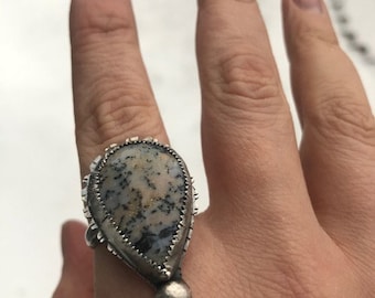 Honey Dendritic Opal Statement Ring