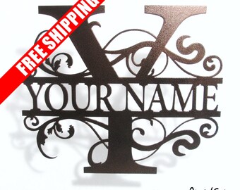 Monogram family name sign. Metal wall art decor. powder coated steel, custom colors and sizes & Free Shipping