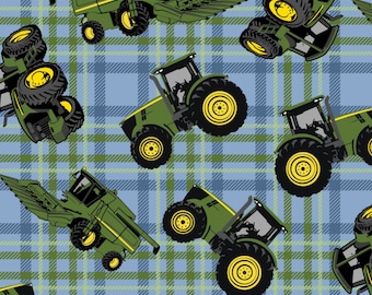 John Deere Tractors on Plaid from Springs Creative by the yard