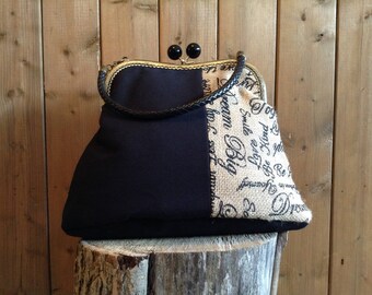 Cotton and printed burlap fabric handbag