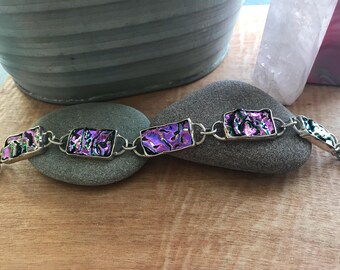 Sterling Silver Purple Dichroic Glass Bracelet