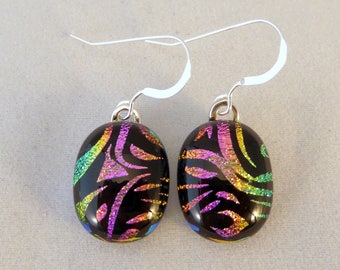 Multi Colored Dichroic Fused Glass Dangle Earrings, Fused Glass, Fused Glass Earrings, Dichroic Earrings, Dangle Earrings, Dichroic