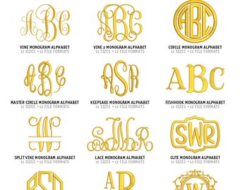 Monogram Embroidery Font Bundle Machine Embroidery Monogram Font Bundle in Csd Dst Exp Hus Jef Pes Pcs Shv Sew Vp3 Vip Xxx file formats