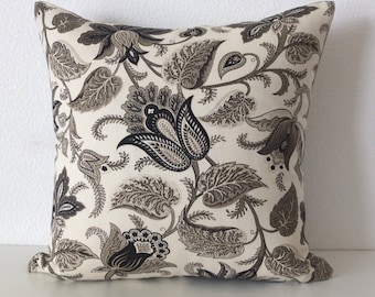 Charcoal Black Gray Floral Pillow Cover
