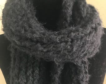 Black knit scarf, black scarf, free shipping
