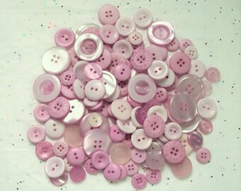 100 Buttons Pink, Light Magenta Pink Button Mix, Assorted sizes, Sewing, Crafting, Jewelry (1490)