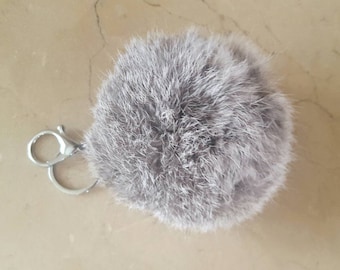 Large round genuine 11 cm rabbit fur Pom Pom
