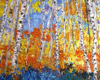 Quilted Wall Hanging Art Quilt Birch Trees & Forest Flowers Original Landscape Wallhanging Fiber Art by Sally Manke Office Decor Forest