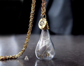 Gold Necklace - Real and hand stamped Dandelion