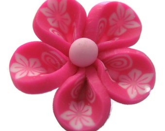 Pink Polymer Clay Flowers 20mm Beads Set of 4