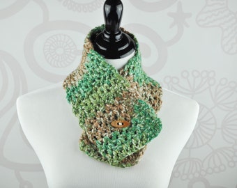 Crochet Neckwarmer - Green, Brown, and Cream - Scarf