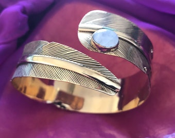 Moonstone feather cuff bracelet