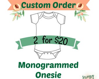Monogram Onesie, Custom Onesie, Personalized Onesie, White Onesie, Monogrammed, Baby Clothes, Script Font, Choose Color, Serving Peaches