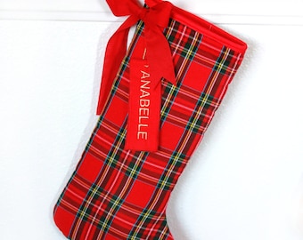 Plaid Christmas Stocking - Christmas Stocking Red / Tartan Christmas Stockings - Single stocking - FREE Shipping !