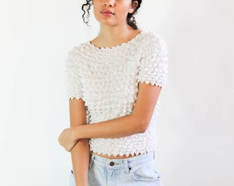picnic lunch -- vintage 90s micropleat popcorn textured top S/M