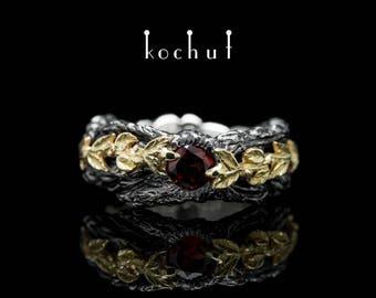 Silver garnet ring, garnet ring, red garnet ring. Garnet silver ring "The power of life" from Kochut collection.