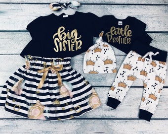 Matching big sister little brother set/ big sister announcement/coming home outfit/baby boy