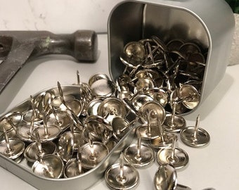 Qty: 96, Metal Furniture Glides, Furniture Tacks 3/4", Furniture Hardware, Furniture Nails, Vintage Hardware, Steel Nails, Free Shipping
