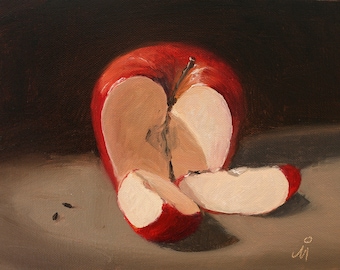 An apple a day, 6" x 8", Original Oil Painting on Canvas