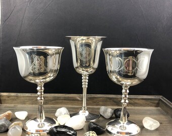 Silver plated 51/2" Chalice, Triquerta chalice, pentagram chalice, triple moon chalice, altar chalice