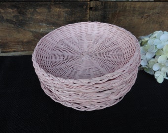 8 Hand Painted Wicker Bamboo Small Paper Plate Holders ~ Soft Pink - Shabby Chic Decor ~ Baby Bridal Shower ~ Tea Time ~ Party Event