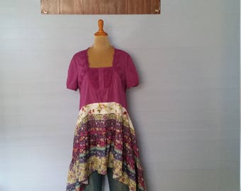 PRAIRIE FLOWER COUTURE Women's Upcycled Boho Shirt, Shabby Chic Country Bohemian Junk Gypsy Style, L-xL-1x, Recycled Repurposed EcoFriendly