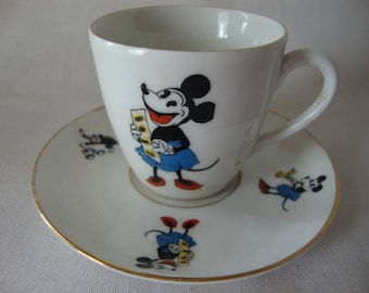 VINTAGE MICKEY MOUSE Cup And Saucer "Walter E. Disney"