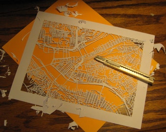 cut paper map of YOUR neighborhood (8x10)