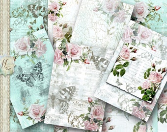 Baroque Butterfly Rose. Shabby Cottage Chic, Paris script, vintage, distressed, grunge, scrapbook, junk journals, cards, mixed media.