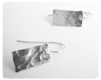 Small Silver Earrings, Hammered Silver Earrings, Silver Rectangle Earrings