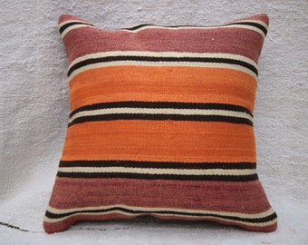 Kilim Pillow Cover, 16”x16”, Decorative Pillow, Throw Pillow, Cushion Cover, Vintage Pillow Cover, Bohemian Pillow, Boho Pillow