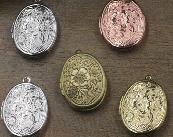 10pcs Oval Photo Locket Flower Filigree Locket Pendant locket necklace pendants (04721)