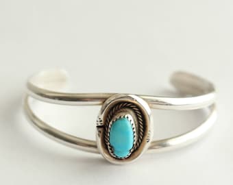 Sterling Silver and sleeping beauty Turquoise Navajo Bracelet - Free US Shipping