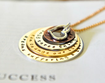 Inspirational Quote Necklace, #Makeforgood, Hand Stamped Message Necklace, Quote Jewelry, 14k Gold Sterling Silver Copper