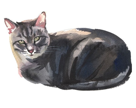 Download Grey Tabby Cat Clipart Hand Painted Watercolor Digital Print