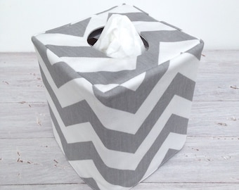Gray Chevron reversible tissue box cover