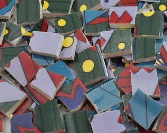 Broken China Mosaic Tile -Recycled Plates - Whimsical - Geometric - Colorful Bright - Set of 150