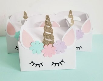 Unicorn Birthday Party Favor Box, Unicorn Theme Favor Box, Goodie Gable Boxes, Magical Unicorn, Party Decoration, Pink Gold, Girl's Party