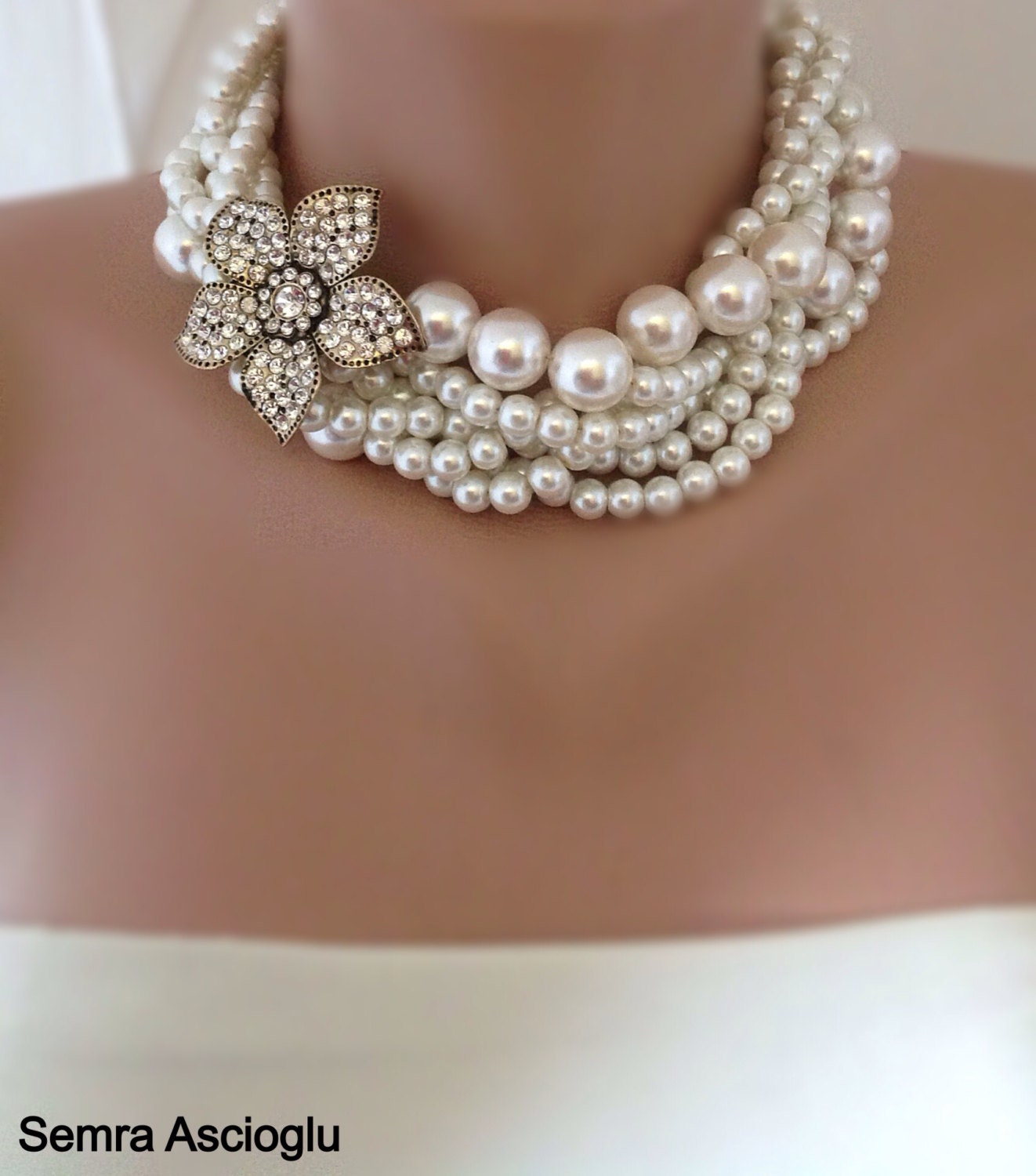 Bride Necklacebridal Pearl Statement Necklace Rhinestone