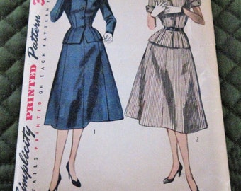 Vintage 1950's Misses' Women's Two Piece Suit Dress Sewing Pattern Simplicity 4089 Size 14/32