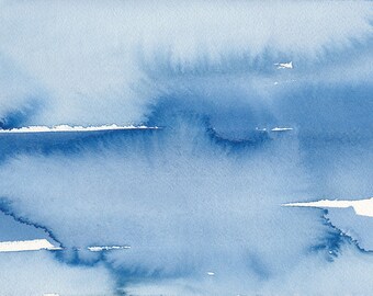 Covered Over, Original Abstract Waterscape Painting, Watercolour, Blue and White