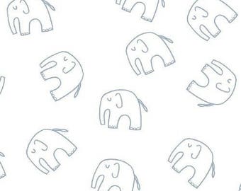 Lotta Jansdotter fabric - Stella - Windham - American cotton - blue Elephants on white background - 50 cm (110 x)