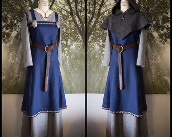 Viking Hangerock Apron Dress, Linen, Garb, Serk, Norse, SCA, HEMA, LARP knotwork trim Celtic Slavic Renaissance, Reenactment