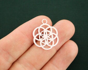 2 Flower of Life Charms Silver Tone 2 Sided - SC6666