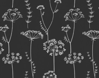 Fabric REMNANT 2 yards Black White Upholstery Fabric, Floral Drapery Fabric, Waverly Simplicity, Queen Anne's Lace, Home Dec Fabric DESTASH